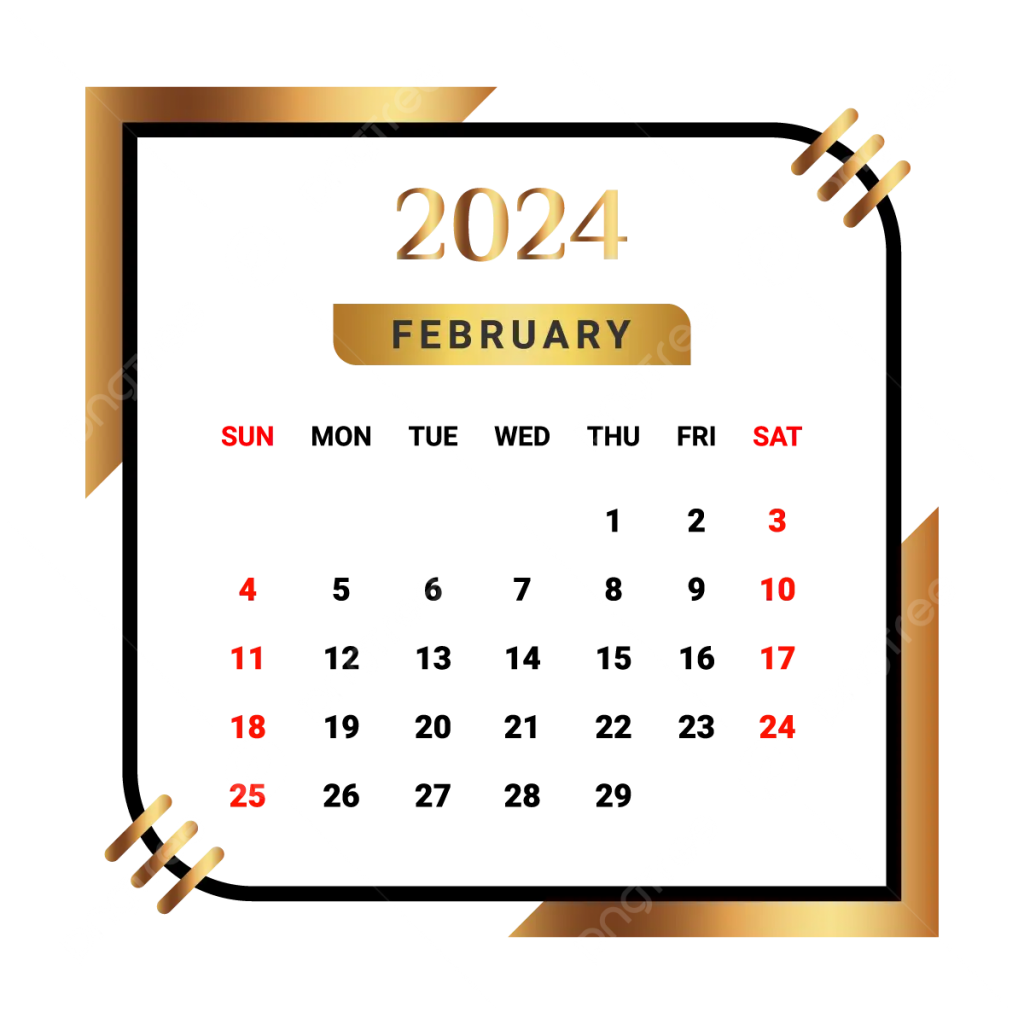 pngtree 2024 february month calendar with black and golden png image 91690301708492143