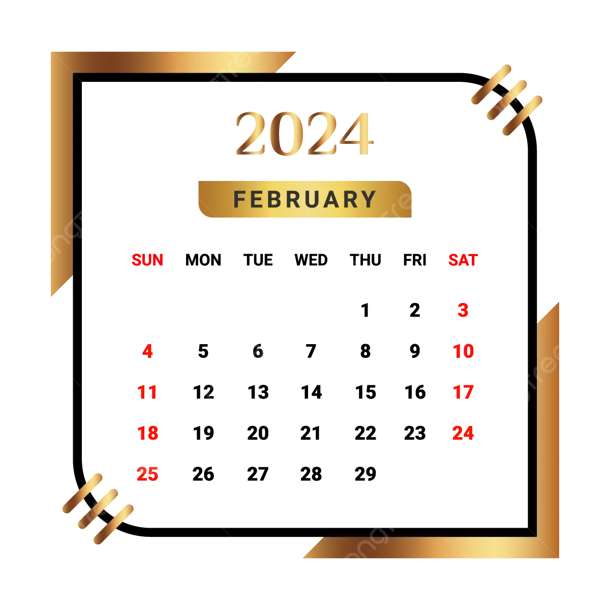 pngtree 2024 february month calendar with black and golden png image 91690301708492143