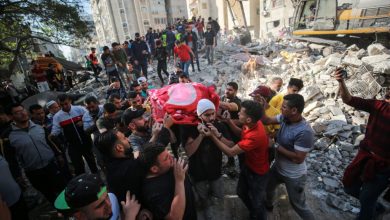 Palestine dead body of a child carried from bombed building by Israeli airforce al Rimal neighbourhood Gaza City 16 5 21 ph Mustafa Hassona AA 1024x6831717635363