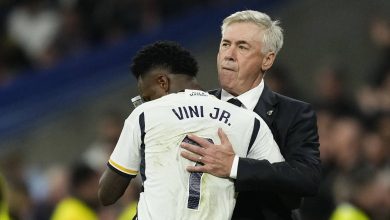 1444x920 real madrid s vinicius junior celebrates with real madrid s head coach carlo ancelotti right afte the santiago bernabeu stadium in madrid spain saturday nov 11 2023 ap photo jose breton xpag136 23315775878795 23111122361723573864